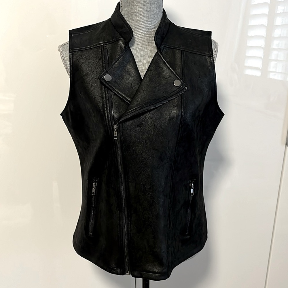 Solitaire Nwot Black Faux Leather Biker Moto Vest, Size M